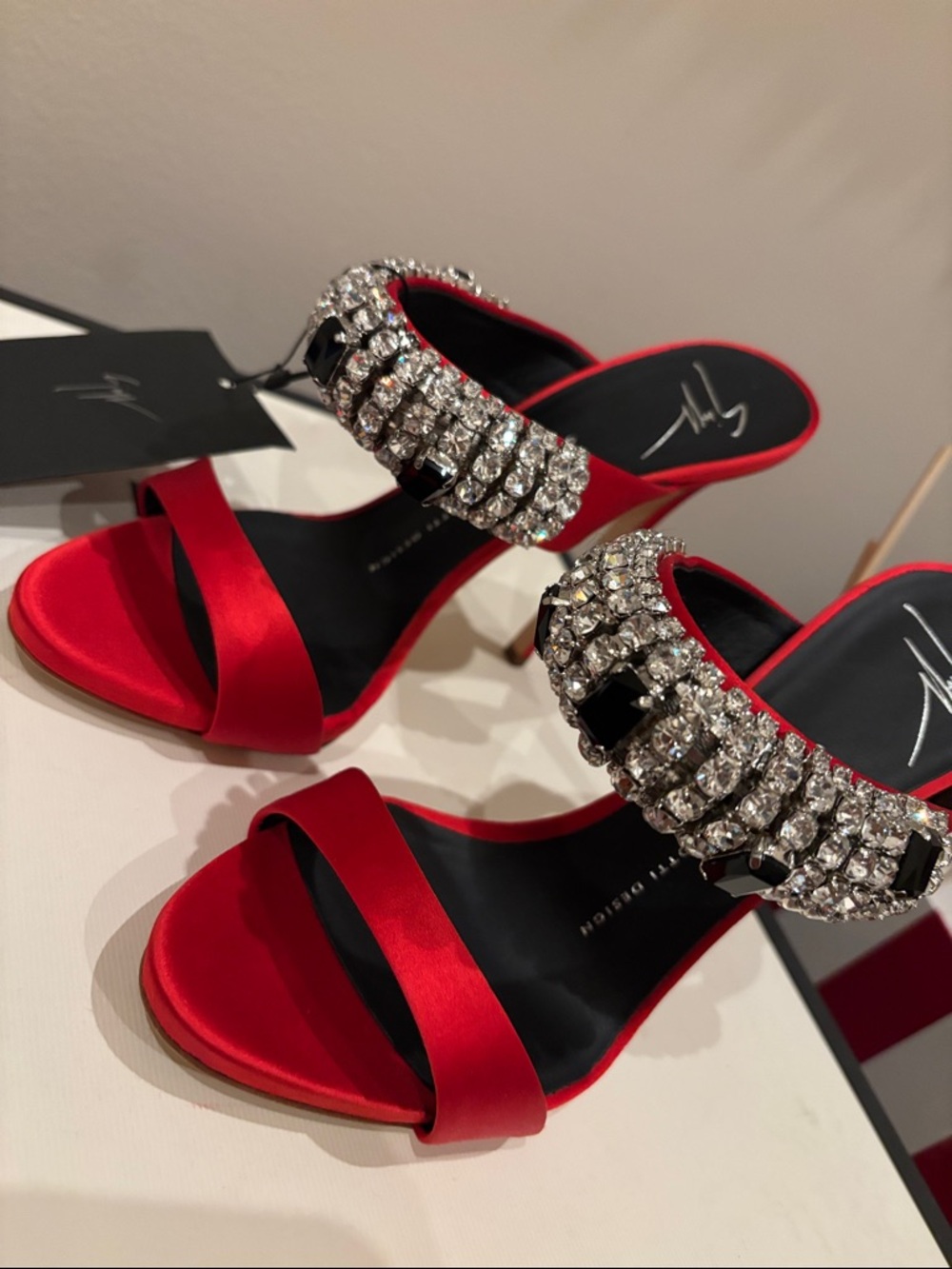 Giuseppe Zanotti Flame Red Satin high heel sandal mule with crystals sz.8 - Picture 7 of 17